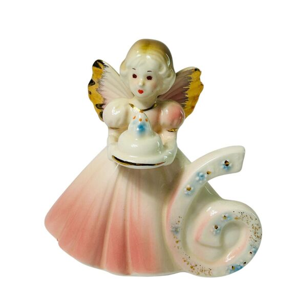 Josef Originals Birthday Girl Angel Figurine Age 6 Pink Gold Cake Topper 4" - Picture 1 of 7